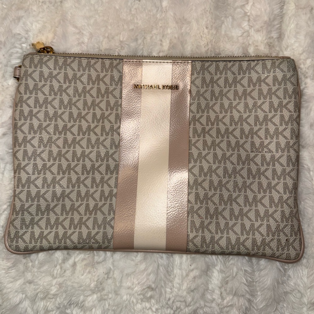 Michael Kors Large Logo Stripe Zip Pouch